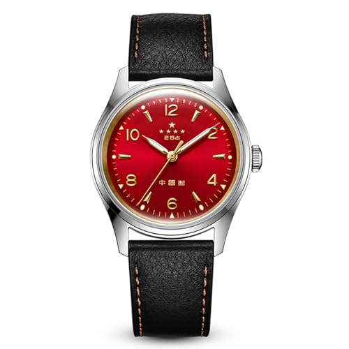 SEA-GULL Men&rsquo;s Mechanical Watches,70th Anniversary,Five Stars, Automatic Wristwatch, Reissue Wuxing,Seagull ST2130, Classic, 38mm, Red, strap