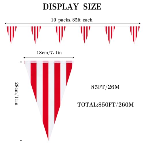 Image of RUBFAC 850ft 600pcs Red White Striped Pennant Banner