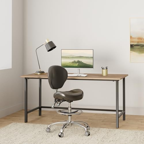 Image of Drafting Stool Rolling Chair with Back Support - Height Adjustable Shop Chair with Wheels for Home Office, Studio (Black)