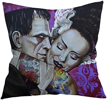 18x18 inch Decorative Pillowcase Halloween Gothic Couple Horror Throw Pillow Cover Gifts for Gothic Room Couch Sofa Decor, Gifts for Couples, Valentine Day (Black)