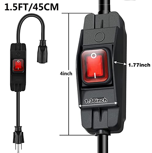3 Prong Extension Cord With Waterproof Switch, 14Amp Heavy Duty 15A 125 V Waterproof Switch 1.5Ft, 1875 W Indoor/Outdoor Extension Cord For Appliances [Ul Listed], Black #TOP4