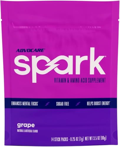 AdvoCare Spark - Energy Drink Mix - Vitamin & Amino Acid Supplement - Supports Energy & Focus* - Portable Immune Support* - Sugar-Free - Grape, 14 Stick Packs (3.5 oz)