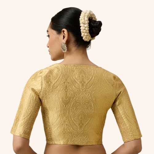 Image of Studio Shringaar Women's Brocade Side Stretch (Smocked) Readymade Saree Blouse