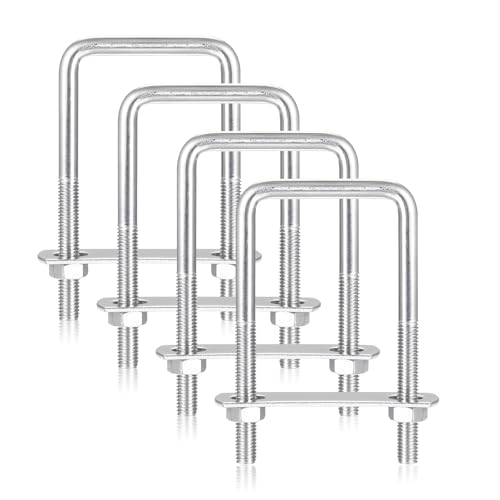 4 Tornillos en U Con Rosca, M8 70 X 110mm Pernos en U Cuadrados de Acero Inoxidable con Tuercas Placa de Marco Arandelas Redondas para Casa O Jardín, Actividades al Aire Libre