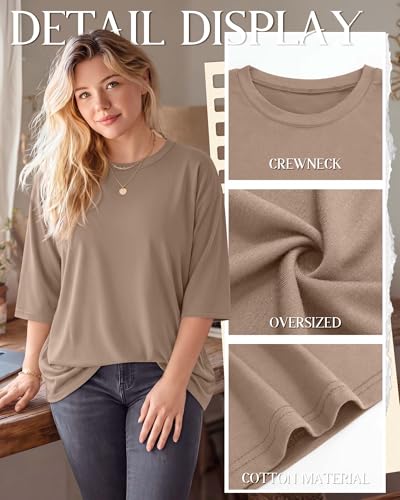Image of Locoowai 3 Pack Women Plus Size Tops 3 /4 Sleeve Cotton Crew Neck Oversized T Shirts Loose Fit Tee Tunic Casual Blouse