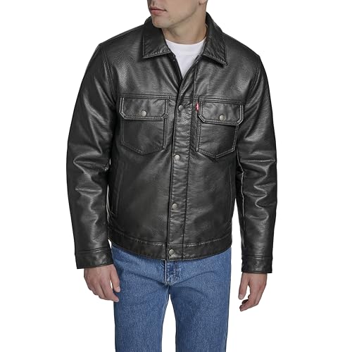 Levi's Men's Faux Leather Trucker Jacket with Quilted Lining, Black, X-Large by Levi's - Used condition - US$50.09