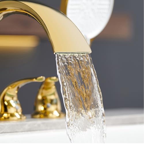 Robinet cascade gold brossé pour baignoire avec sa douchette chic - 3