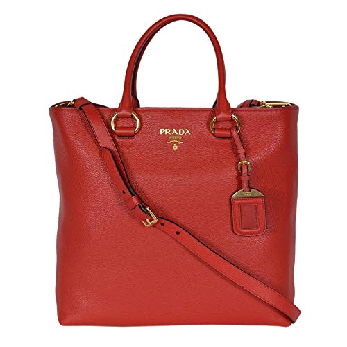 Prada Tote Bag Handbag For Women - Women's Red Vitello Phenix Leather Shopping Tote Handbag 1BG865 Bags For Women
