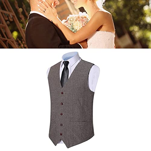 Casual Herringbone Suit Vest for Men V Neck 5 Button Tank Top Formal Business Dress Waistcoat for Work Banquet (Color : Grey, Size : X-Large)3