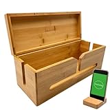 MaDaNg Cable Tidy Box Wood - 37x14x14cm Cable Management Box Large for Storage Extension Lead - Wire Tidy Cable Box - Bamboo Storage Box with hinged lid -Suitable for Organising Home and Office - Image 1
