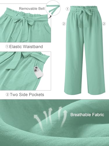 AusLook Women's Plus Size Wide Leg Pants with Pockets Mint Green 4X Lightweight High Waisted Tie Knot Paperbag Dressy Palazzo Loose Paper Bag Comfy Business Casual Work Flowy Dress Ladies' Trousers — view 4