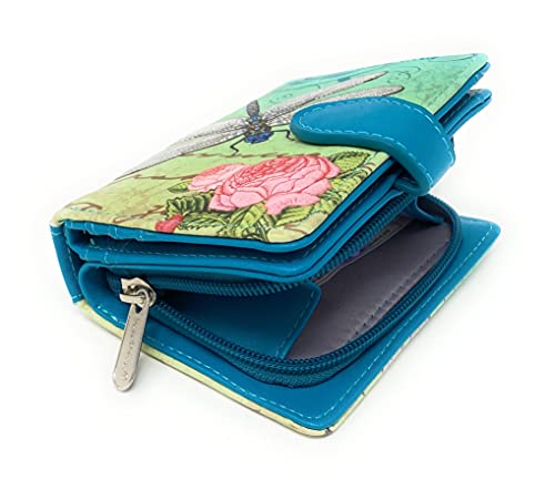 Shag Wear Vintage Dragonfly Small Wallet for Women and Teen Girls Vegan Faux Leather 4.5" Teal4