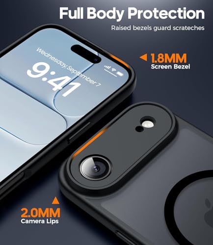 Image of Elzzi Magnetic for iPhone 17 Air Case (Compatible with MagSafe)(with Camera Lens Protection) Slim Translucent Matte Shockproof with Anti-Fingerprint Phone Case,Black