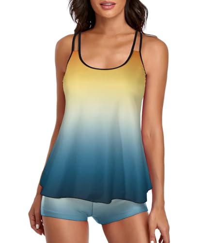 Image of Urchics 2026 Women Two Piece Tankini Swimsuit Tummy Control Plus Size Long Torso Top and High Waisted Boyshorts Bathing Suits