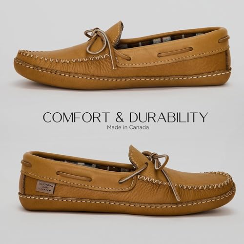 Laurentian Chief Leather Moccasins for Men – Stylish Mens Moccasin Slippers with Plaid Insole Lining, Comfortable Indoor Shoes, Single Lacing, Durable Leather Sole, Made in Canada3