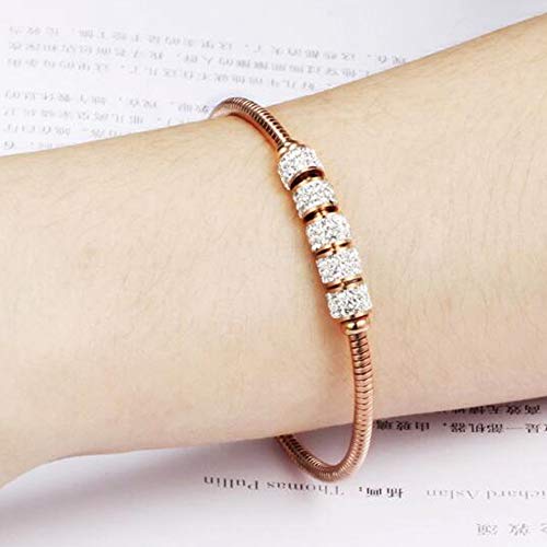 Jude Jewelers Stainless Steel Cubic Zircon Snake Chain Bangle Bracelet (Rose Gold) - Image 4