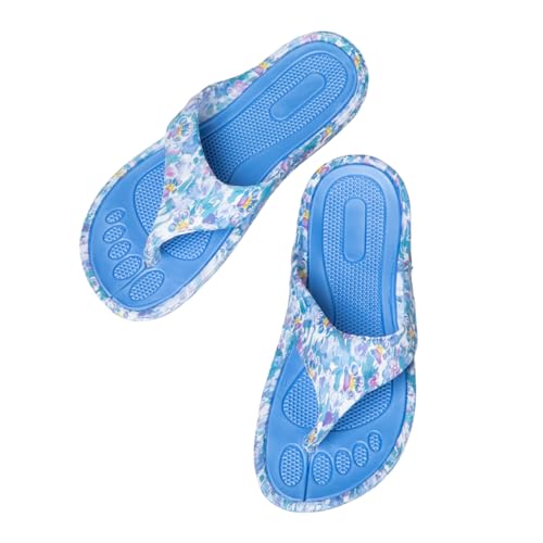 Image of GreaterGood Walking Paws Flip Flops Rainbow Colorful Lightweight Contoured Non Slip Textured Footbed Beach Sandals for Women