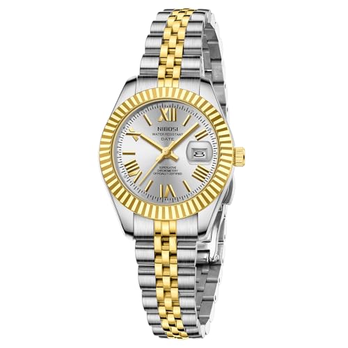 NIBOSI Watches for Women Analog Quartz Waterproof Ladies Wrist Watches with Date Dainty Fashion Luxury Stainless Steel Watch for Small Wrists Female E