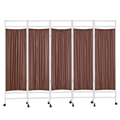 XINGYAOSM Partición Habitación Portátil 5 Piezas Pantalla Privacidad Médica Plegable con Ruedas Marco Acero Seleccionado, Resistente Y Duradero, para Hospitales/Salones De Belleza(Brown)