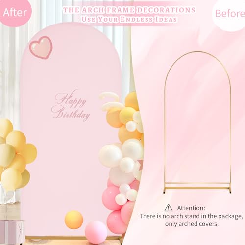 Image of SoarDream Pink Arch Backdrop Cover Spandex Fitted 5FT Pink Wedding Arch Covers Balloon Round Top Chiara Arch Backdrop Fabric for Bridal Shower Wedding Birthday Party Stage Decoations