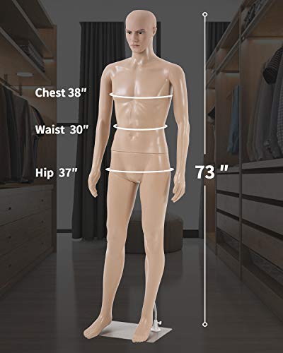 Full Body Mannequin Male Dress Form Adjustable Dress Model Sewing Manikin 73 Inch Mannequin Stand Realistic Mannequin Display Clothing Form Metal Base Showcase Mannequin