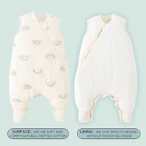 Image of Duomiaomiao 1.5 TOG Toddler Sleep Bag 6-12 Months 100% Cotton Four Season Side Open Zipper Baby Sleep Sack with Feet, Breathable Toddler Wearable Blanket