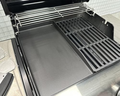 WELL GRILL 44,5x26cm Gusseisen Grillplatte mit Grillspachtel Set für Weber Spirit 210 & 310 Serie Gasgrills, Universal Plancha Grillschale Zubehör für Gasgrill und Holzkohlegrill