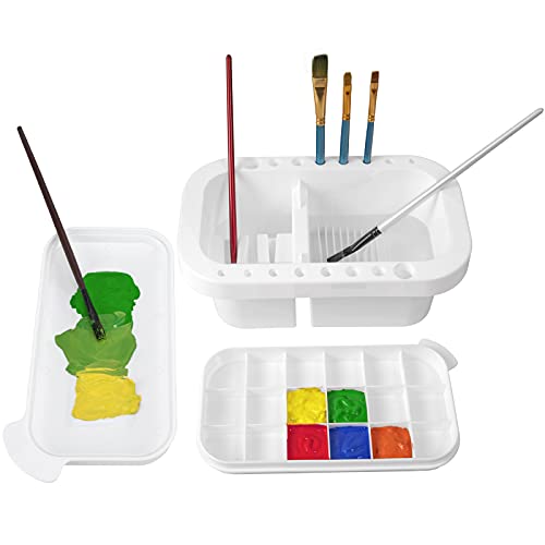 paint brush holders - MyLifeUNIT Paint Brush Cleaner, Paint Brush Holder and Organizers with Palette for Acrylic, Watercolor, and Water-Based Paints (White)