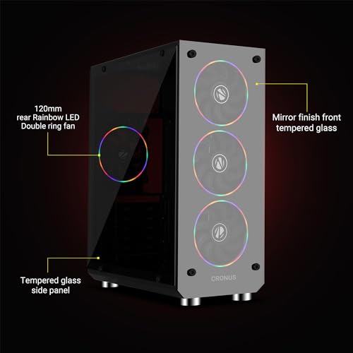Zebronics Zeb-Cronus Premium Gaming Cabinet with Mirror Finish Tempered Glass On Front,Tempered Glass On Side & 4 x120mm Rainbow Double Ring LED Fans - Image 2