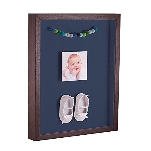 ArtToFrames 11 x 14 Inch Shadow Box Picture Frame, with a Verlinga Brown 1'' Shadowbox Frame and Midnight Blue Mat