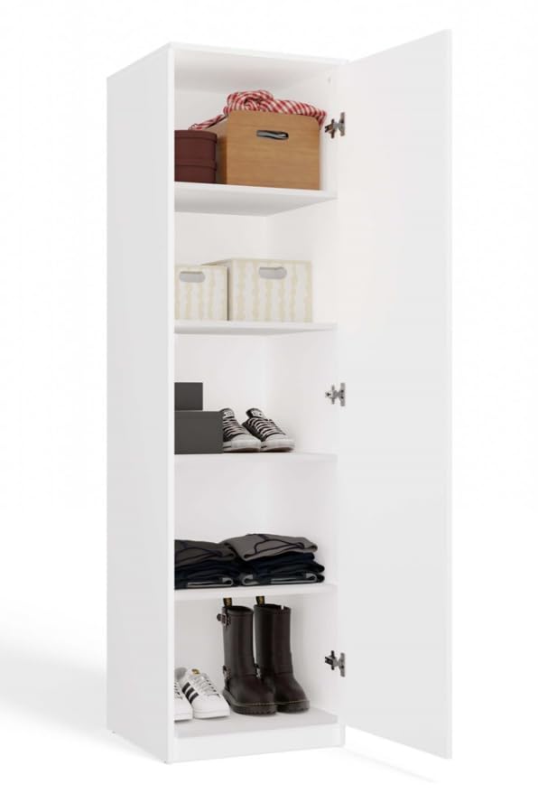 BDW SD-50 - Armadio 50 x 50 x 180 cm, 4 ripiani, ideale per una camera da letto, corridoio, cameretta dei bambini o ufficio, appendiabiti (bianco)