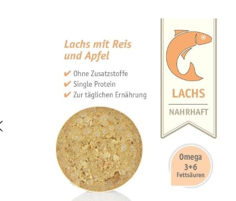 Anibio 8 x Tolle Rolle Lachs 400g | Single Protein | Nassfutter für Hunde | mit Reis und Apfel | 83% Lachs ohne Kopf und Innereien | Glutenfrei | Ohne Zusatzstoffe | Geprüfte Qualität