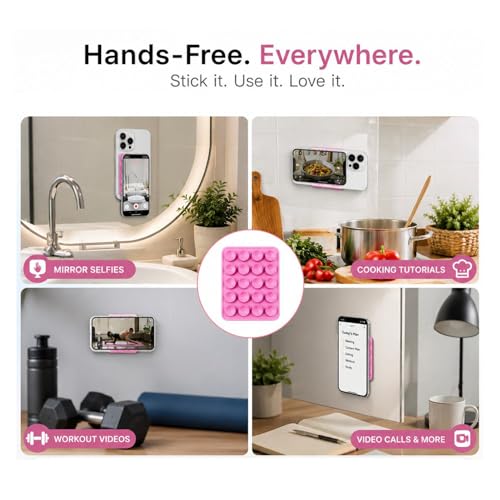 Image of Humble Suction Phone Sticker Silicone Grip, Sticky Phone Mount, Hands-Free Mobile Holder, Reusable Anti-Slip Stand for Mirror, Glass, Tile, Shower, All Smartphones for Selfies & Videos (Pack of 3)