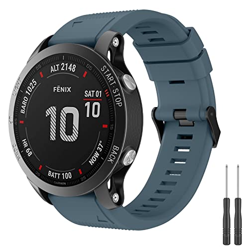 Mugust Cinturino per Garmin Fenix 5/Fenix 5 Plus/Fenix 6/Fenix 6 PRO/Forerunner 935/945, Braccialetto Quick-Fit 22mm Cinturino di Ricambio in Silicone per Garmin Instinct/Approach S60/Quatix 5(Slate)
