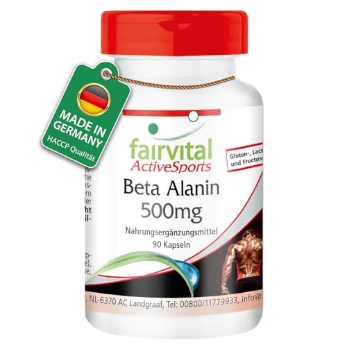 Fairvital | Beta Alanin 500mg - 90 Kapseln - schluckfreundlich - beliebte Aminosäure - ohne Einrühren von Pulver - 100% vegan - Qualitätsgeprüft und hochdosiert - Made in Germany