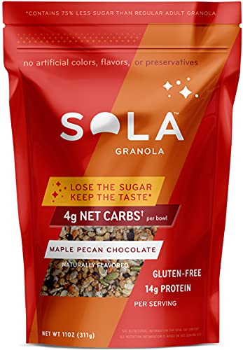 Sola Low Carb & Keto Friendly Granola, Maple Pecan Chocolate - Low Sugar, Naturally Flavored, Gluten Free & No Artificial Colors, Flavors or Preservatives, 11 OZ Pouch (Pack of 1)