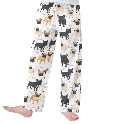 Pigsaly Boys' Pants Cute Black Brown Bulldog Long Bottoms Pug Dog Paw Print Jogger Pants Elastic Waist Trousers L3