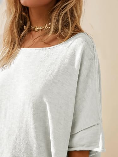 Tankaneo Women's Oversized T Shirts Casual Summer Crew Neck Loose Dropped Short Sleeve Side Slit Hem Blouse Tunic Tops3