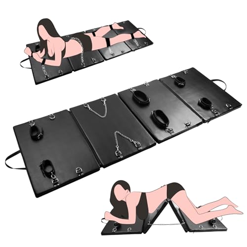 Sex Bondage Bed Sex Furniture BDSM Sex Restraints Kits PU Leather Fetish Restraints System Portable Collapsible Sex Toys for Men Couples Adult Bondage Gear (Black, L)