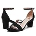 FW FRAN WILLOR Women Open Toe Low Chunky Short Black Heels Ankle Strap Block Heel Sandals Party Dress Wedding Pump Shoes