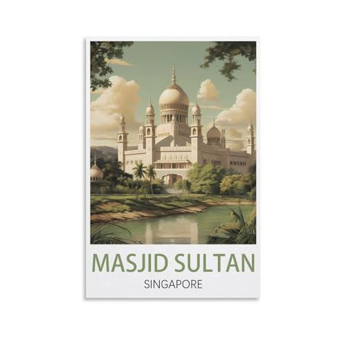 Poster Masjid Sultan Singapour voyage vintage décoration salon