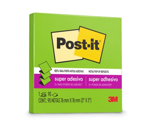 Post-it 3M, Bloco de Notas Adesivas Refil, 76 mm x 76 mm, 90 folhas - Verde Lima
