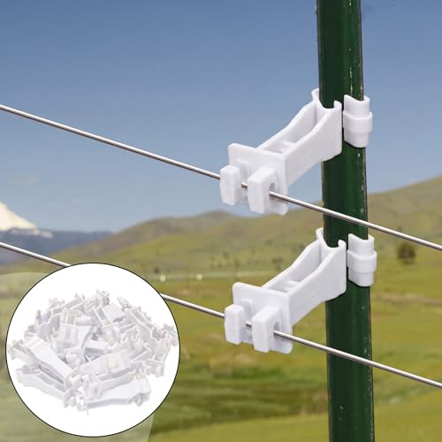 Image of Outus 50 Pcs Reversed Extender Electric Fence T Post Insulators Snap Fit T Post Insulators for Electric Fence Wire Yard Agricultural Ranchers Farm (White)