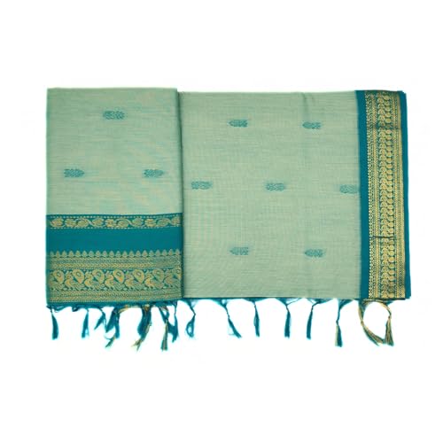 Image of Pure Kalyani Cotton Saree | Zari Border & Blouse Piece - Lata Gadwal Design | Traditional Saree