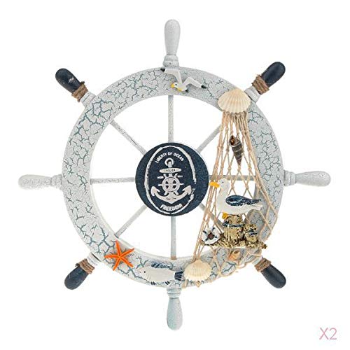 Nautical Beach Wooden Boat Ship Wheel Fishing Net Sheel Home Wall Decor Bird-image-44
