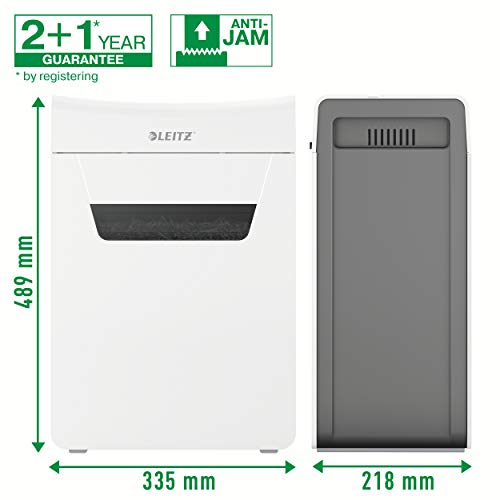 Leitz IQ 6M Premium Aktenvernichter P5, Mikroschnitt, 7-6 Blatt (70-80g/m²), Super leise, kompakt & sauber, TÜV+GS zertifiziert, 18L Behälter, für Büro & Home Office, Protect Serie, Weiß, 80950000