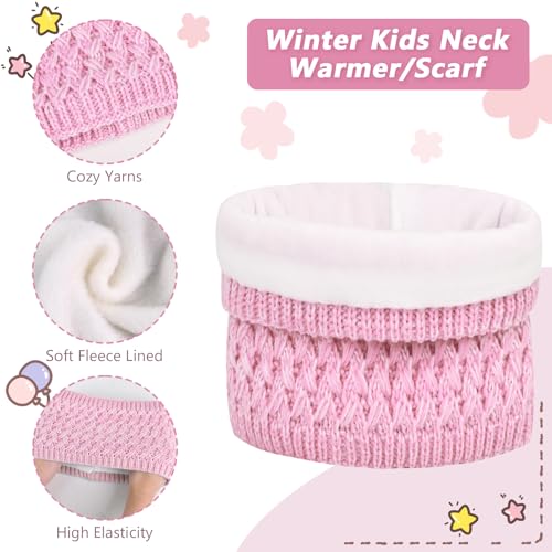Image of Kids Winter Hat Gloves Scarf Set,Toddler Girls Winter Hat Kids Beanie with Pom Neck Warmer Gaiter Mittens Fleece Lined Set