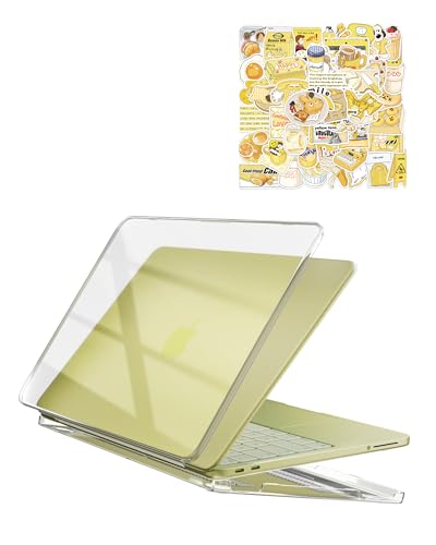 ProCase Hard Shell Case for New MacBook Neo 13 inch 2026 Model A3404 Ultra-Thin Protective Laptop Cover with 50 Pcs Sticker Crystal Clear & Yellow Stickers
