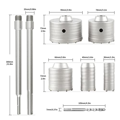 Cprosp Concrete Hole Saw Kit Wall Drill, Sds Plus &Max Shank Hole Saw, For Cement Brick Wall, Kit 30 40 65 80 100 Mm #TOP1