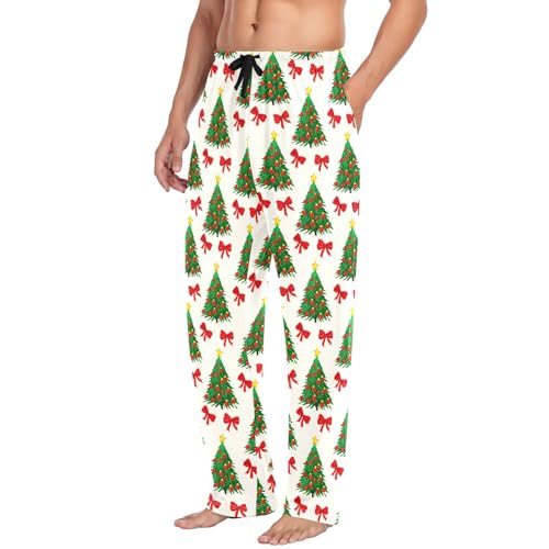 Christmas Trees and Bows Men's Pajamas Pants Cotton Sleep Bottoms Pants Lounge Sleepwear - S4